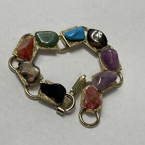 VINTAGE Multicolor Gemstone Bracelet Goldtone 6”